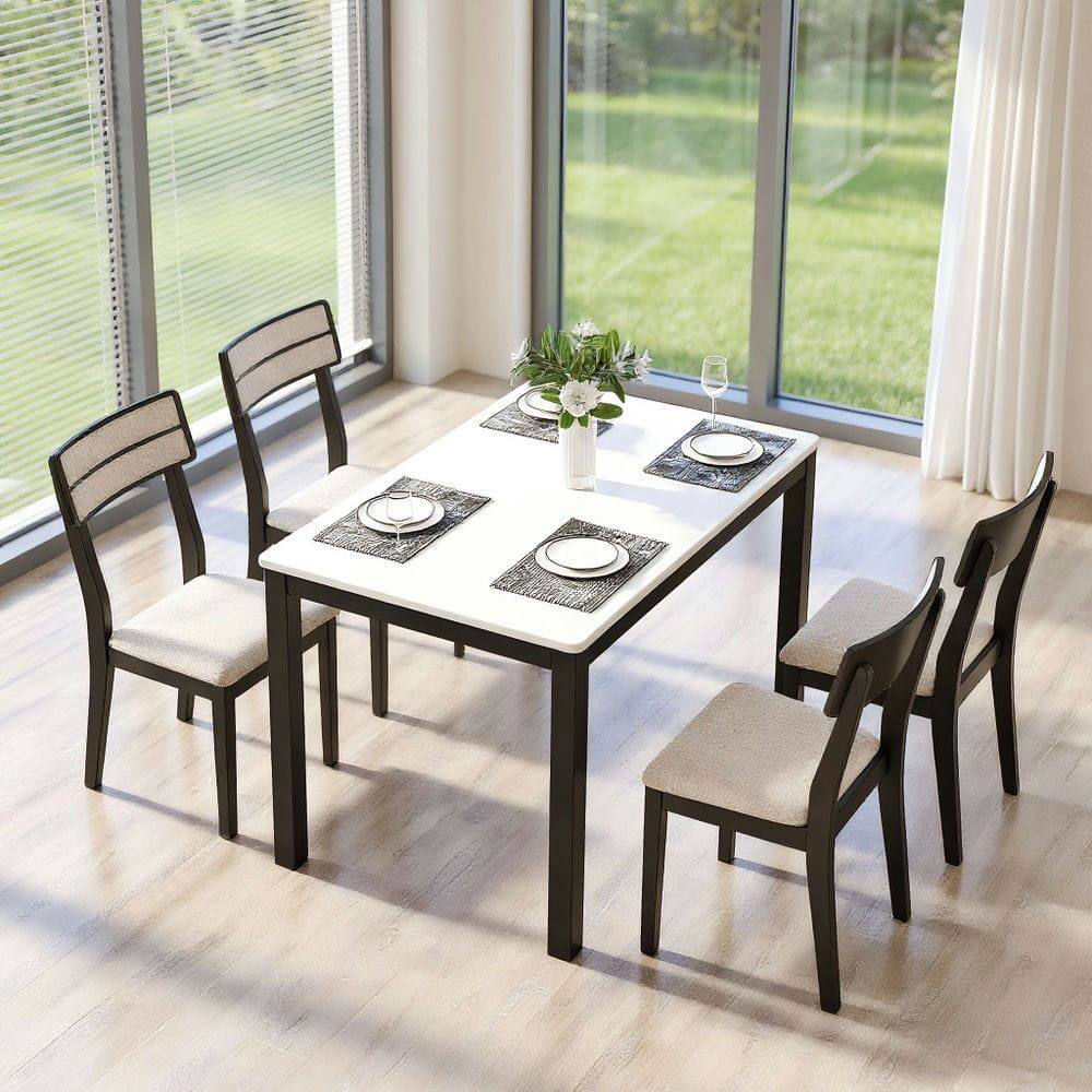 Front. Kadyn - Set of 4 Modern Dining Chairs with Tilt Backrest for Dining Room, Beige and Black - Black.