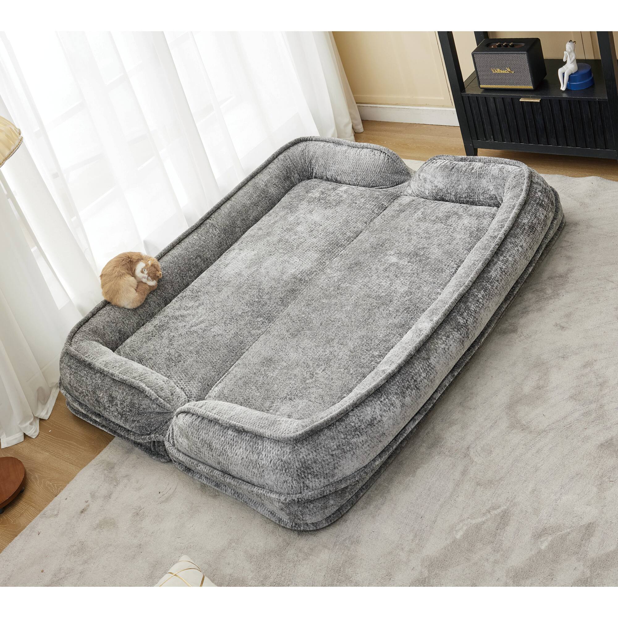 Alt View 8. GOODSILO - Extra Large Convertible Floor Sofa Bed with Adjustable Backrest for Comfortable Lounging and Napping - Light Gray.