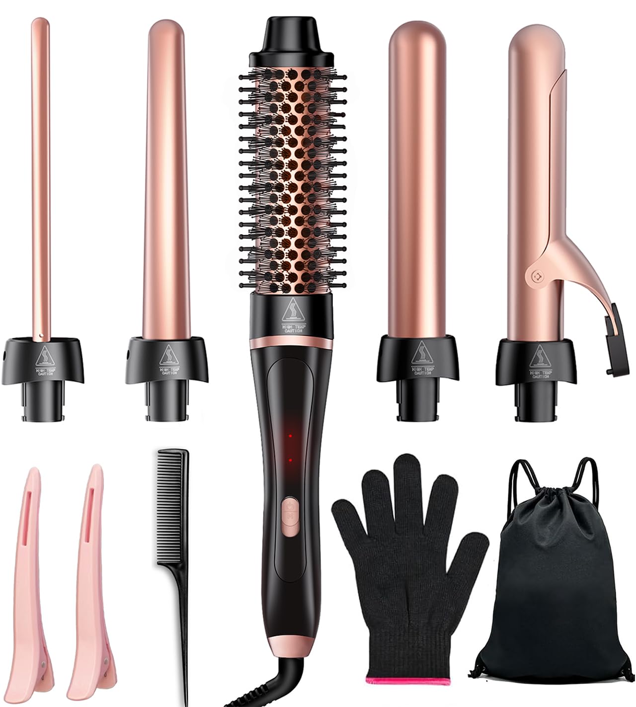 PO3TICJUNKI3- 5 In 1 Curling Iron Hair Wand Set Thermal Brush 4 Interchangeable Ceramic Wands 0 5 1 8 Fast Heat Up Du- Default