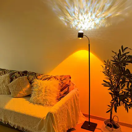 Front. Lamp Depot - Aurora Sunset Projection Floor Lamp with Adjustable Lamp Head - Black.