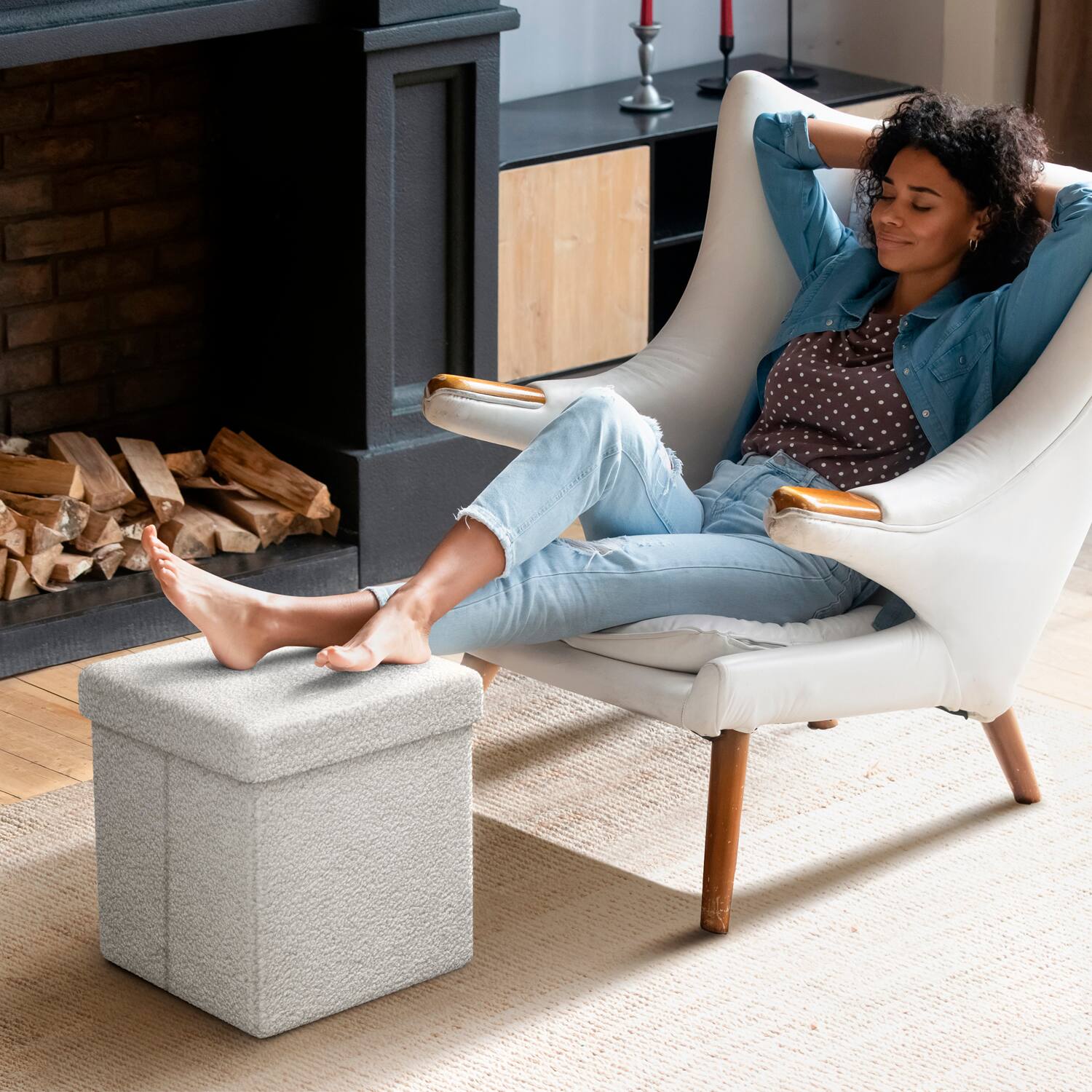 Left. Sorbus - Sorbus Fabric Ottoman, Perfect for Living Room, Bedroom, Toy Storage, Stylish Footrest, Collapsible - White.