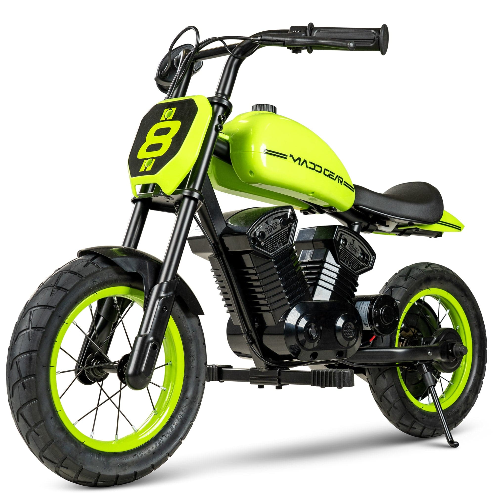 Electric Motorcycle for Kids Ages 5-8 – 24V Dual Speed 10 MPH, 12" Tires – Madd Gear My 1st Mini Electric Motorcycle - Green