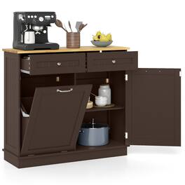 Costway - Wooden Kitchen Trash Cabinet Tilt Out Bin Holder with Drawer & Storage Shelf - Coffee