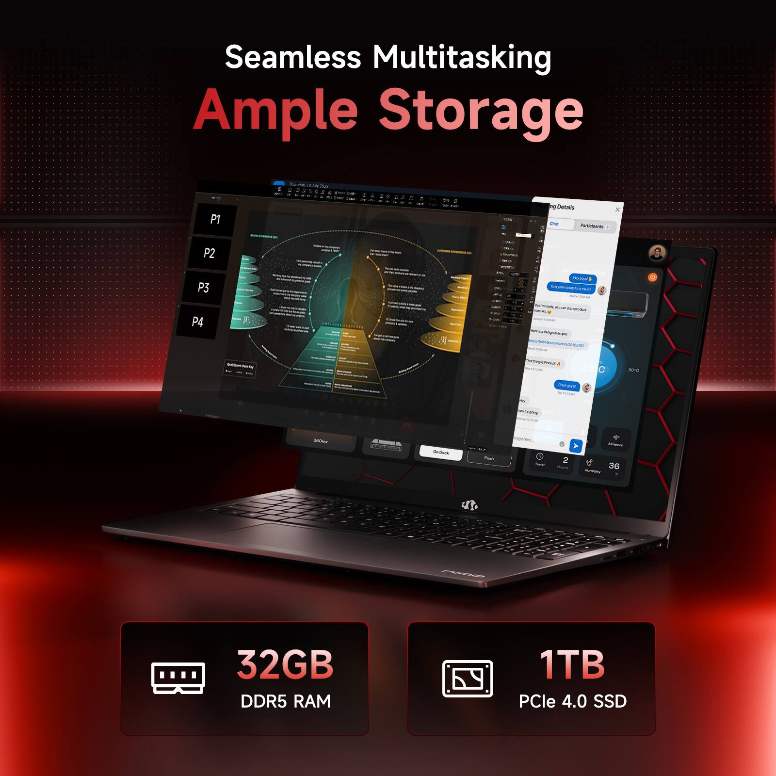 Seamless Multitasking  
Ample Storage  

32GB DDR5 RAM  
1TB PCIe 4.0 SSD