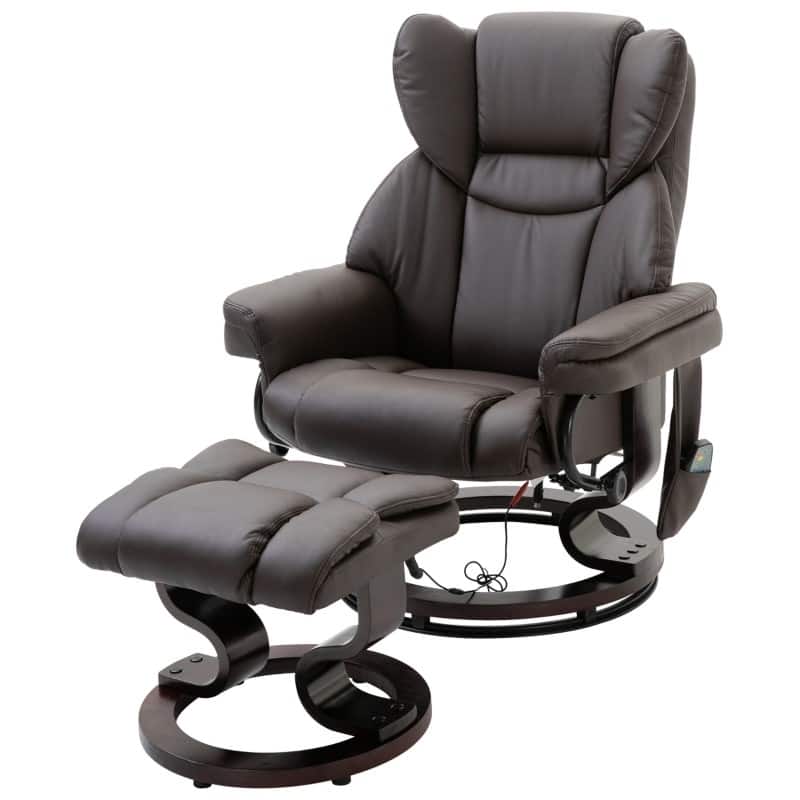 Hivvago - Adjustable Faux Leather Remote Massage Recliner Chair w/ Ottoman - Brown