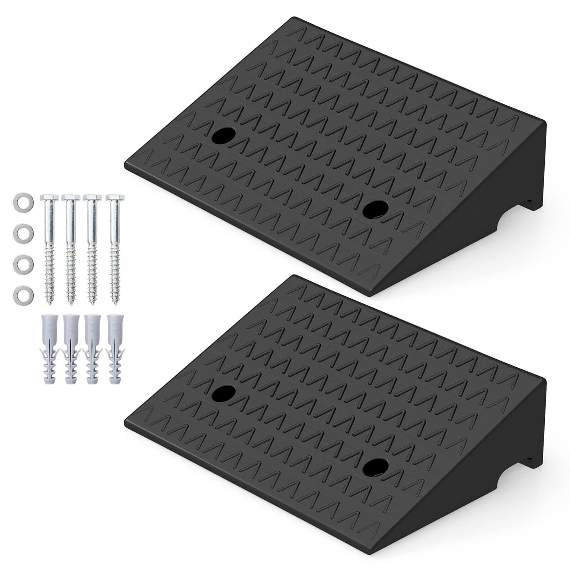 Gymax - 2 Pack Rubber Curb Ramp w/ 6800 LBS Load Capacity 5'' Raised Height Wheelchairs - Black