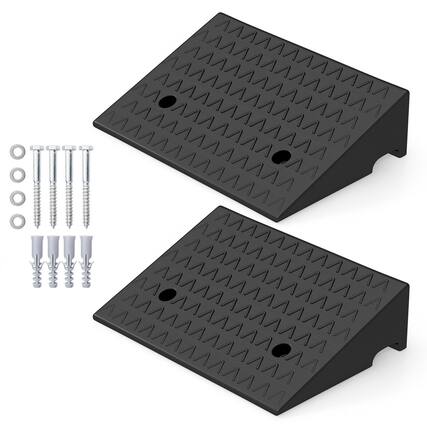 Front. Gymax - Gymax 2 Pack Rubber Curb Ramp w/ 6800 LBS Load Capacity 5'' Raised Height Wheelchairs - Black.