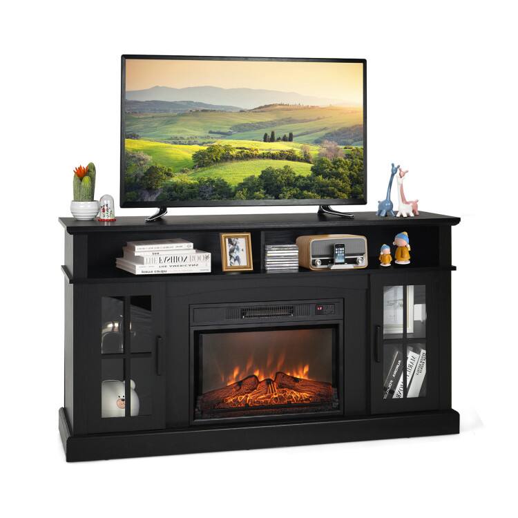 SlickBlue - TV Stand with Fireplace Insert, Remote Control and Side Storage Cabinets - Black