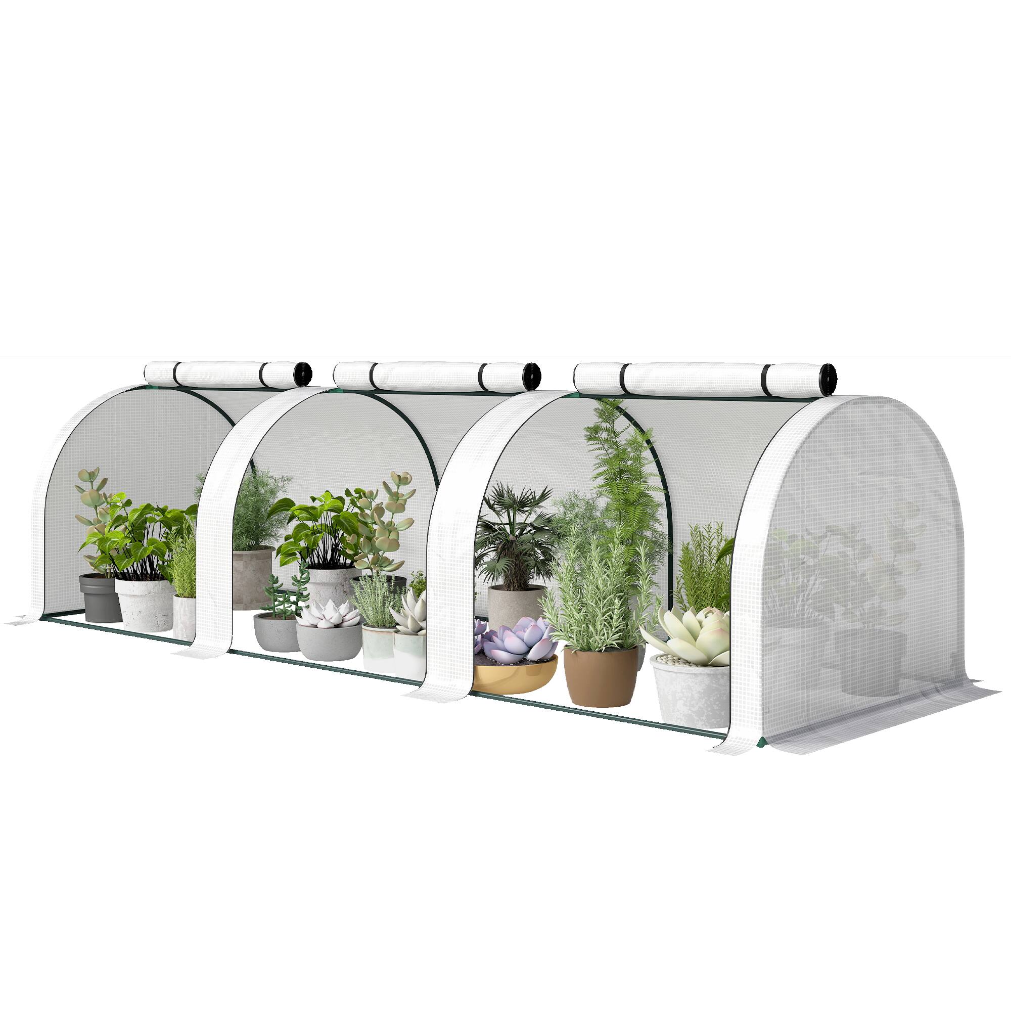 Outsunny - 9.7' L x 3' W x 2.5' H Portable Tunneled Greenhouse with 3 Zippered Doors - White