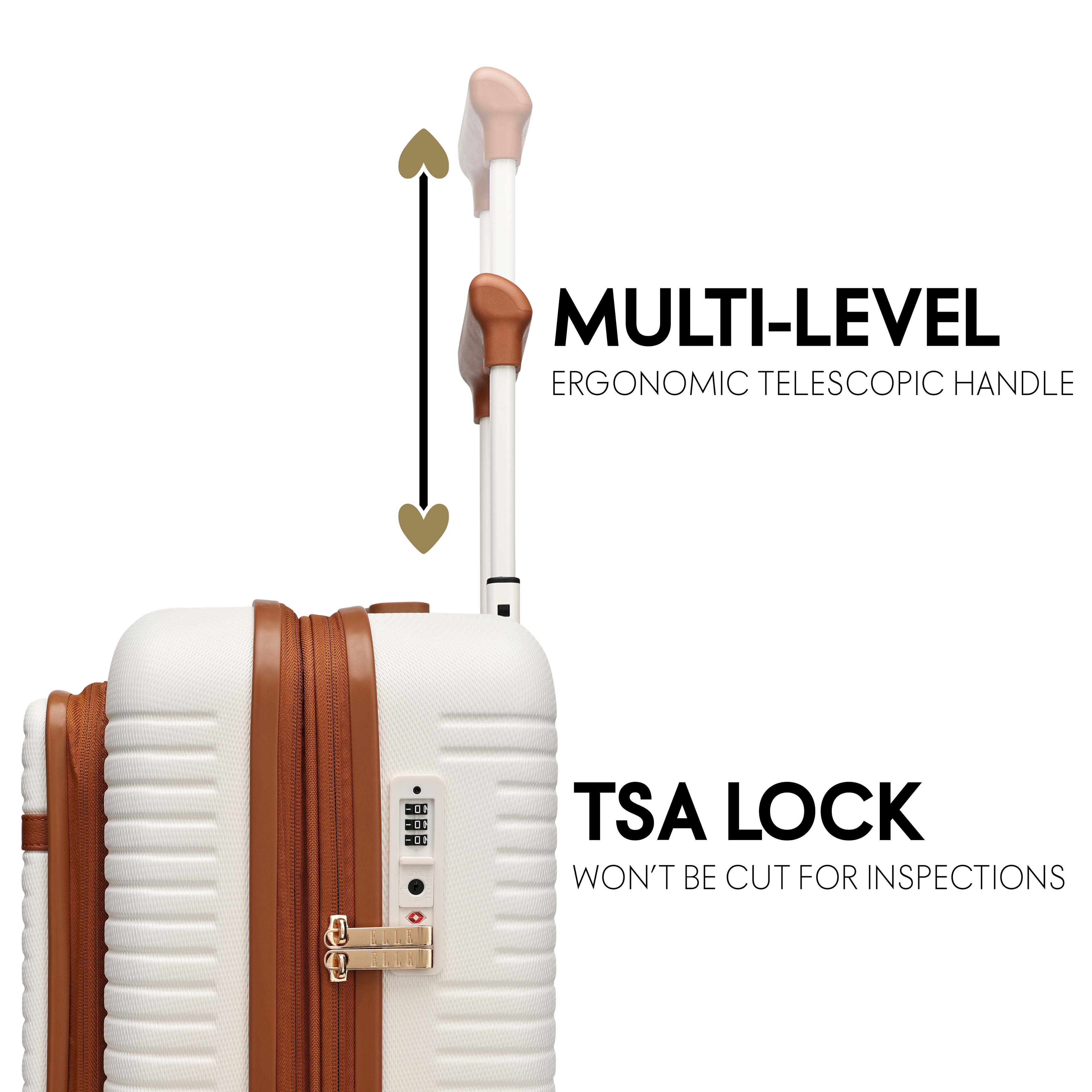 MULTI-LEVEL ERGONOMIC TELESCOPIC HANDLE

TSA LOCK WON'T BE CUT FOR INSPECTIONS