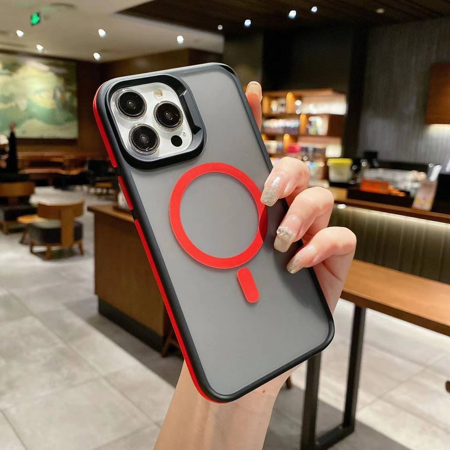 Front. UUCOVER - Magnetic Phone Case For Apple iPhone 16 Pro, Shockproof MagSafe Compatible Slim Matte Frosted Translucent Hard Cover - Red.