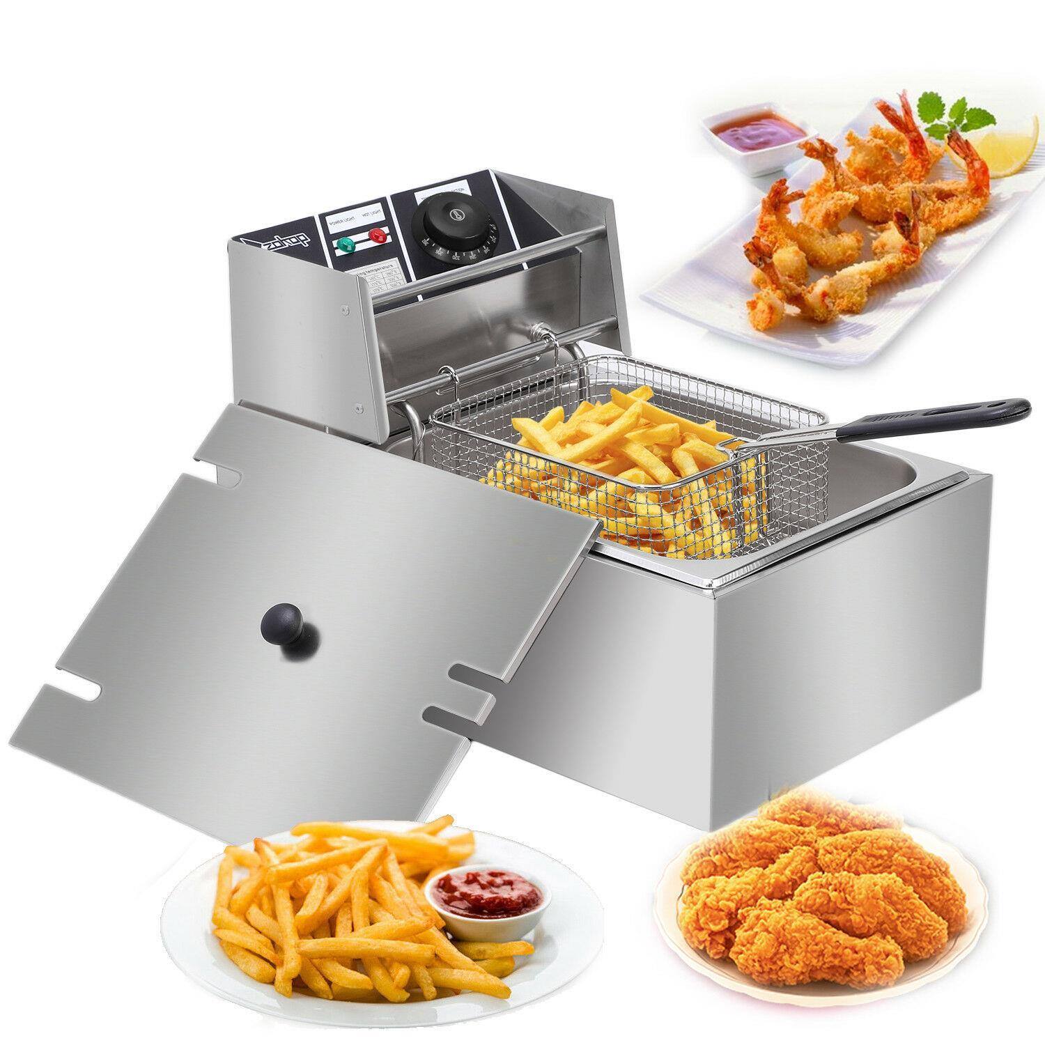 Front. Winado - 6L 2500W Electric Deep Fryer Commercial Restaurant Fast Food French Fry Cooker - Sliver.
