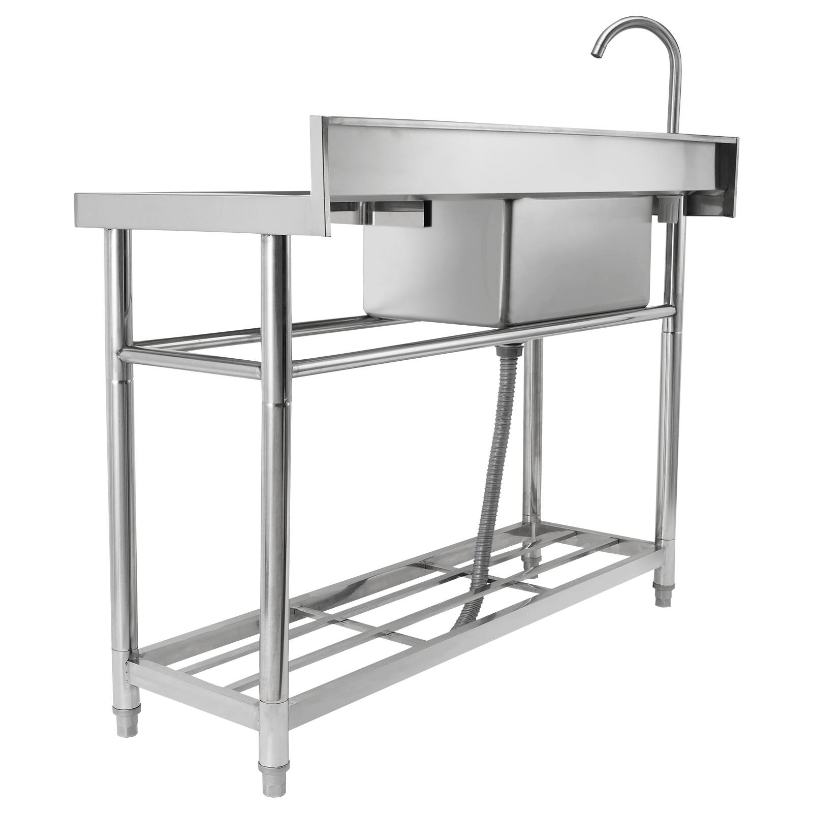 Alt View 5. VEVOR - Stainless Steel Utility Sink, Free Standing Single Bowl Commercial Kitchen Sink Set w/Workbench, 47 x 19.7 x 37.4 in - Silver.