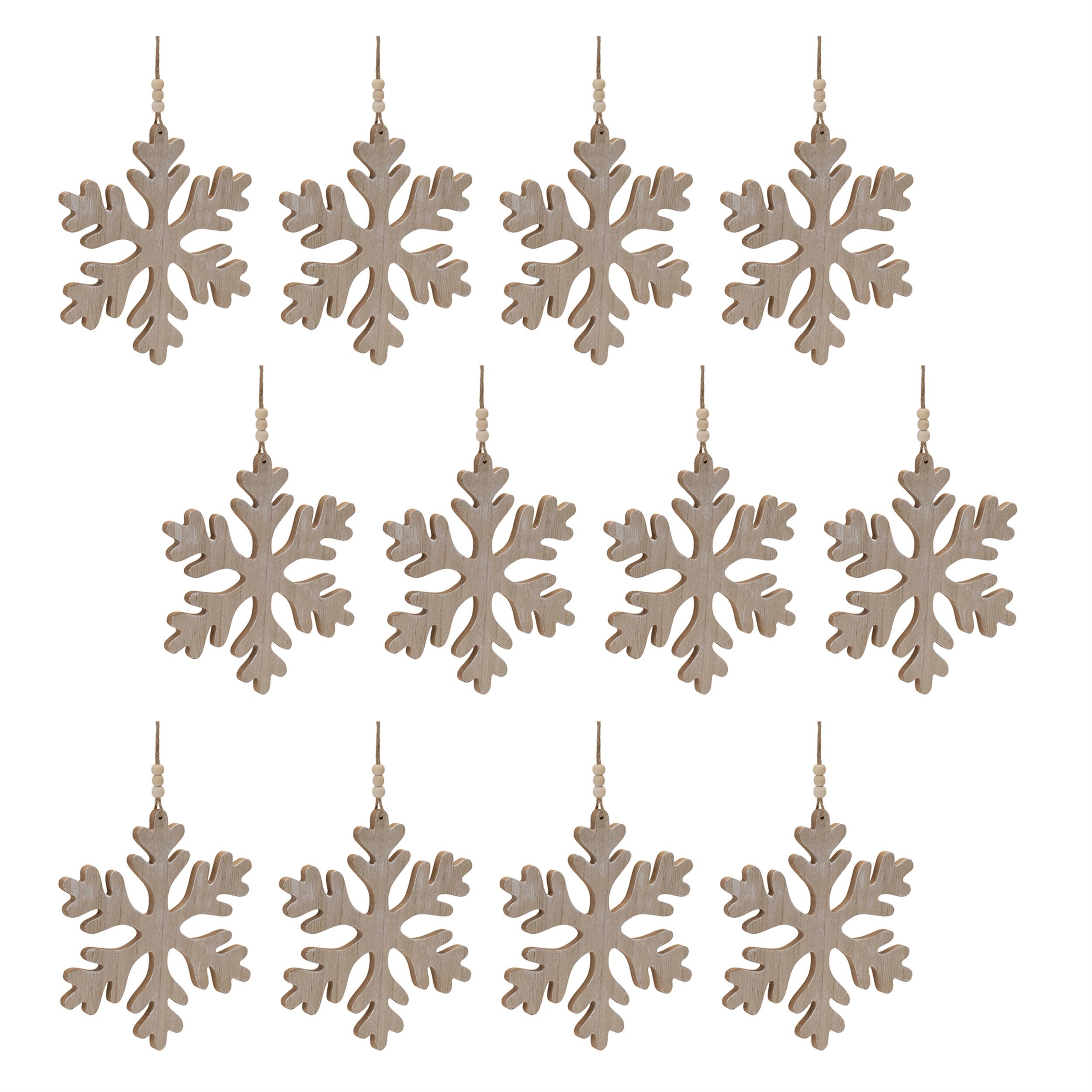 Alt View 1. BreeBe - Traditional Wood Snowflake Ornament (Set of 12) - Brown.
