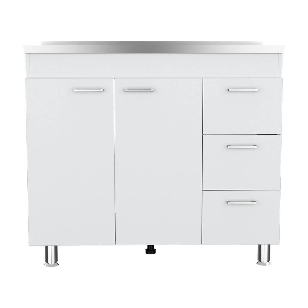 Back. Treevol Furniture - Utility Sink  Kisco,Utility Sink , Three Drawers, Double Door - White.