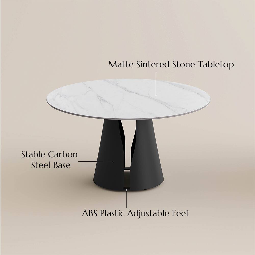 Matte Sintered Stone Tabletop  
Stable Carbon Steel Base  
ABS Plastic Adjustable Feet