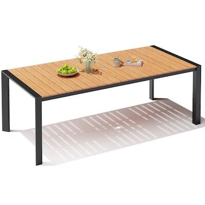 Alt View 4. Crestlive Products - Crestlive Products Large Patio Plastic Wood Top Aluminum Frame Outdoor Dining Table with Umbrella Hole - Brown.