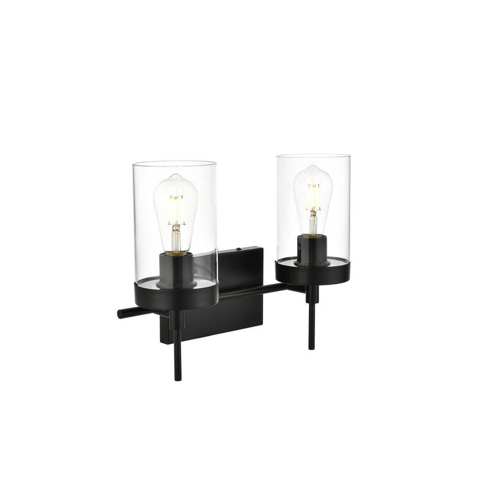 Back. Living District - Benny 2 light Black and Clear Bath Sconce - Black And Clear.