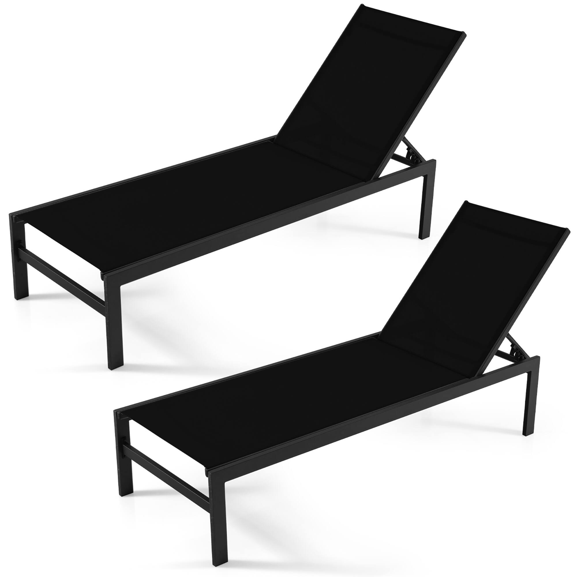Costway - 2 PCS 6-Position Lounge Chair Chaise Aluminium Adjust Recliner - Black price history on PriceWatchPro