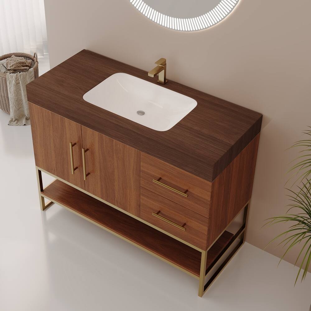 Alt View 2. Loheer - Loheer 36 inch Modern Bathroom Vanity Walnut Freestanding Vanity with Ceramic Sink - Walnut.