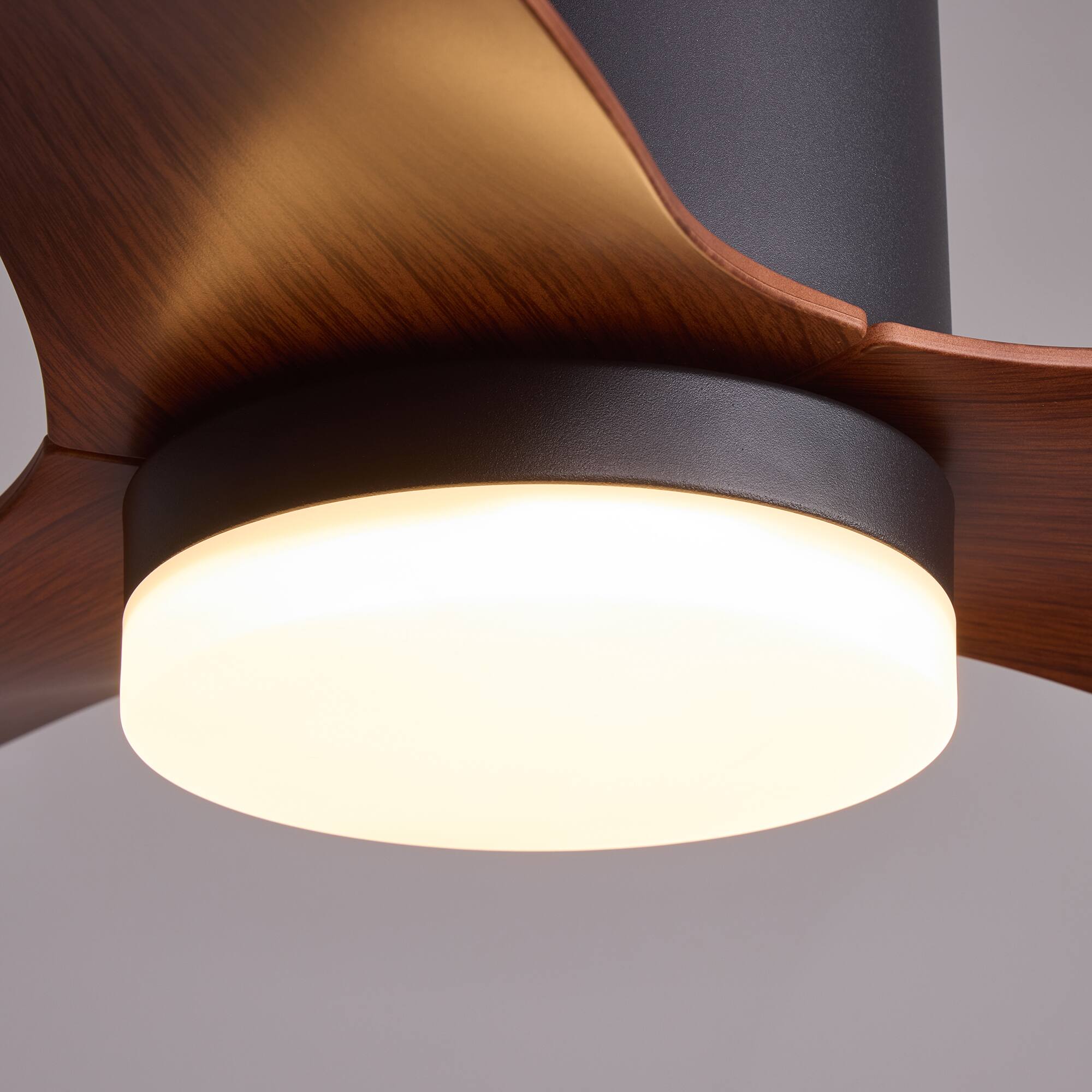 Alt View 8. Siljoy - 52 Inch Low Profile Flush Mount Ceiling Fan LED Light Black Walnut 3 Wood Blades Remote for Bedroom Living Room - Brown.