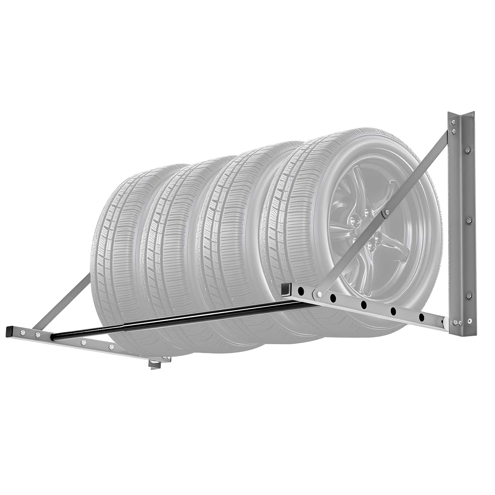 VEVOR - Wall Mounted Folding Tire Rack, 32" - 48" Adjustable Tire Rack, Q235 Heavy-Duty Steel Tire Storage Rack - Gray