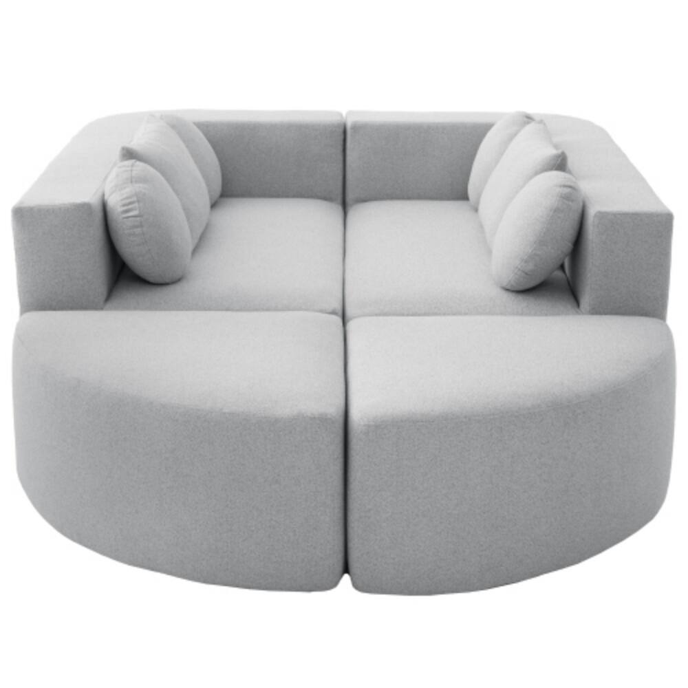 Alt View 4. LUCKY ONE - 114.9" Boneless Modular Free-Combined Compression Sofa Bed w/ Curved Ends Deep Seating - Grey.