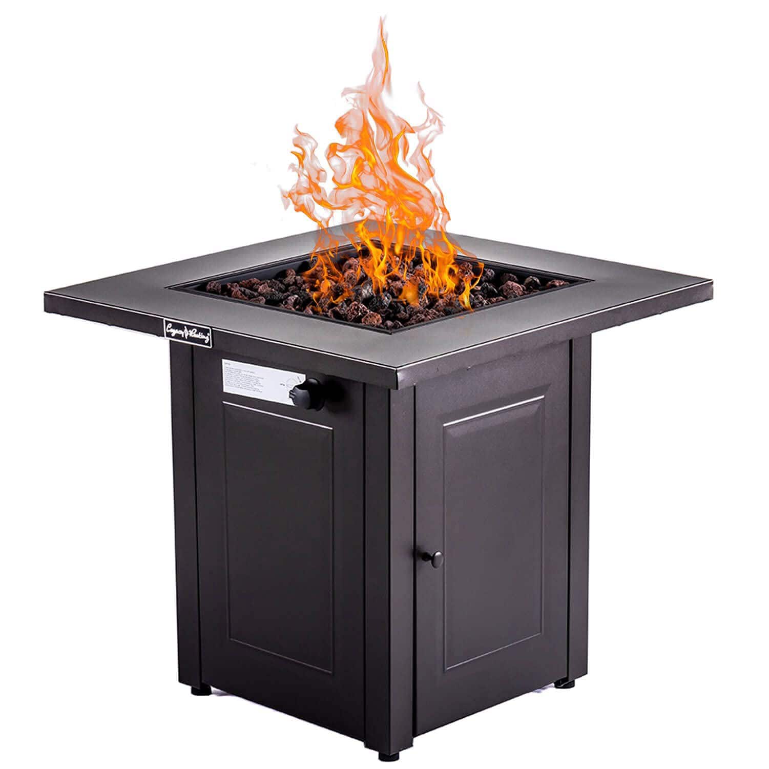 Spaco - 28" 50,000 BTU Outdoor Propane Fire Pit Table, Square with Lava Stone, Lid, ETL Certified - Brown