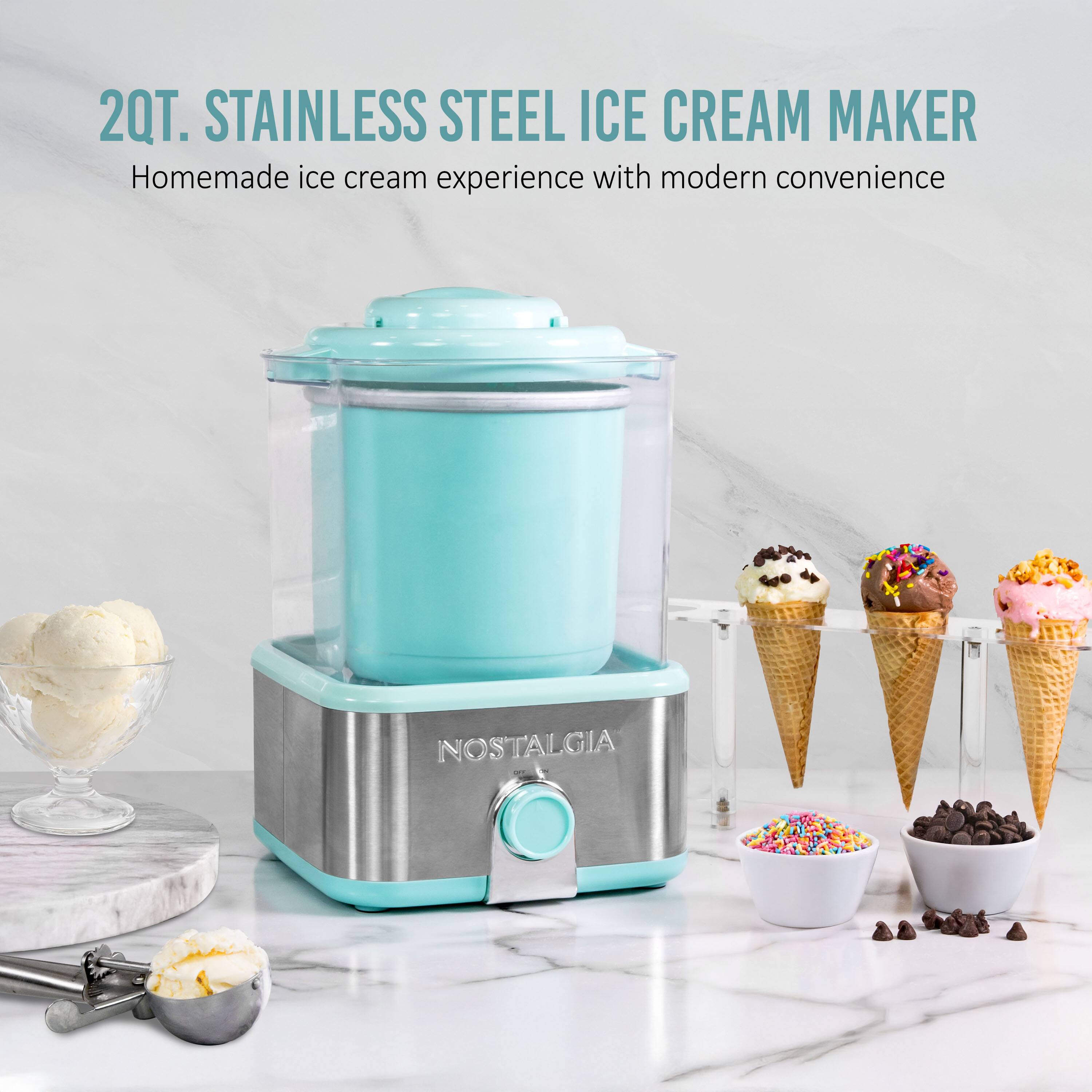 2QT. STAINLESS STEEL ICE CREAM MAKER  
Homemade ice cream experience with modern convenience  
NOSTALGIA