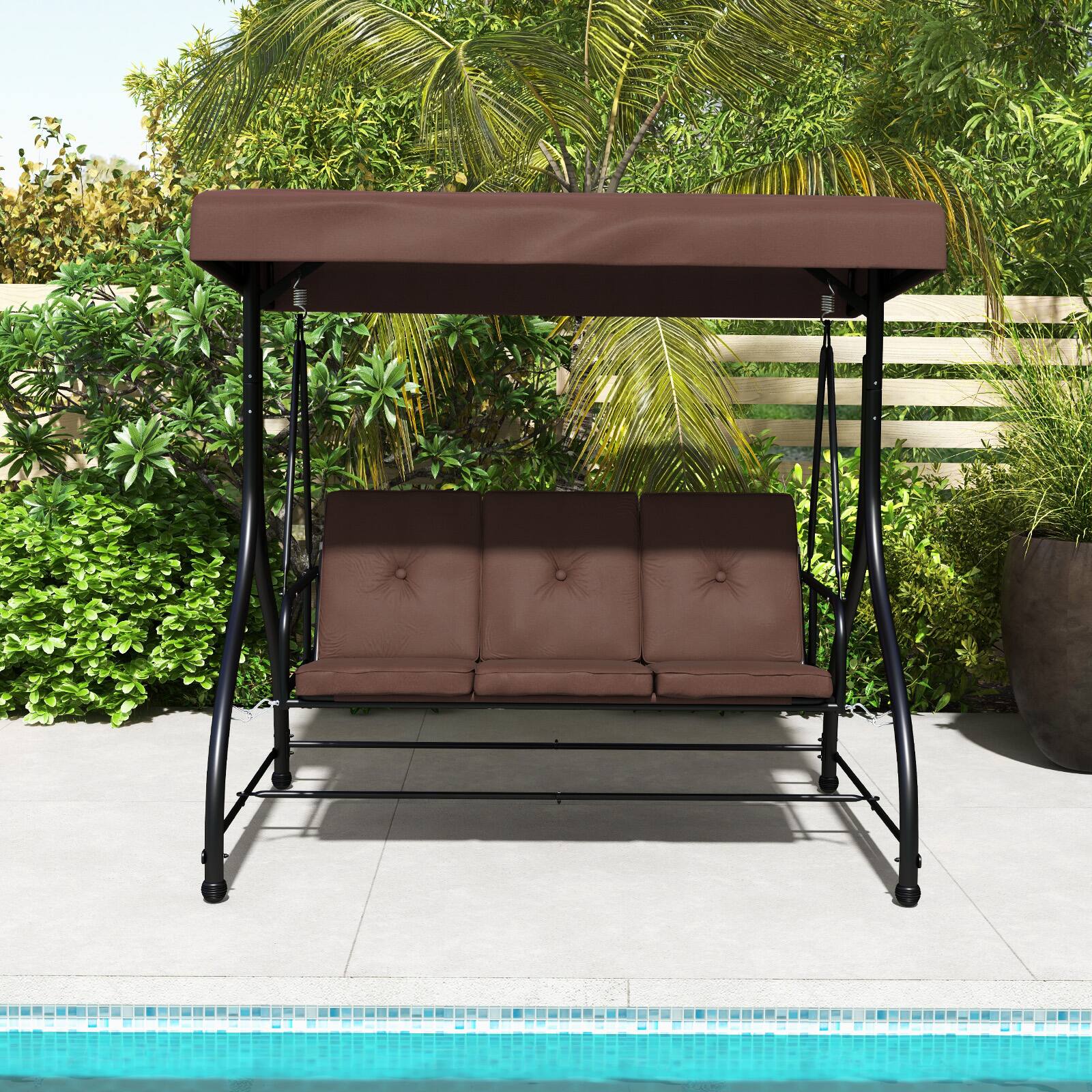 Alt View 2. Costway - Costway 3-Seat Outdoor Converting Patio Swing Glider Adjustable Canopy Porch Swing - Coffee.