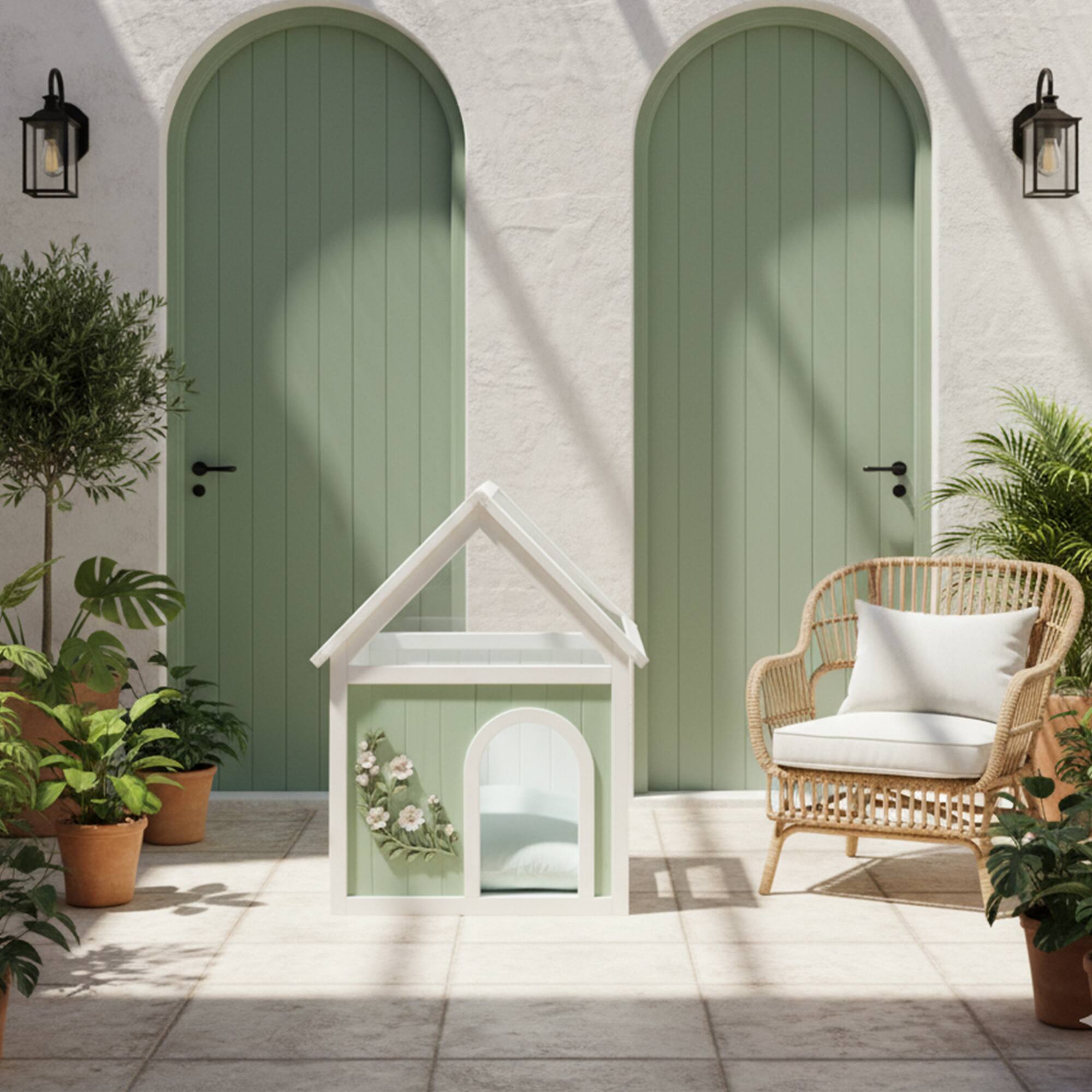 Alt View 1. Siljoy - FSC Cedar Wood Pet House with Transparent Acrylic Roof, Floral Carving, Indoor Shelter for Pets.