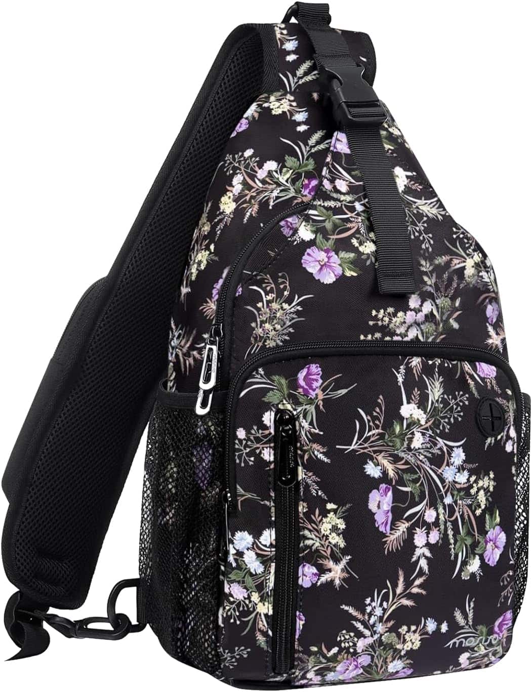 mosiso - Sling Bag Crossbody Shoulder Bag Travel Hiking Daypack Chest Bag with Front Square Pocket&USB Charging Port - Wildflower Bouquet