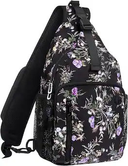 mosiso - Sling Bag Crossbody Shoulder Bag Travel Hiking Daypack Chest Bag with Front Square Pocket&USB Charging Port - Wildflower Bouquet