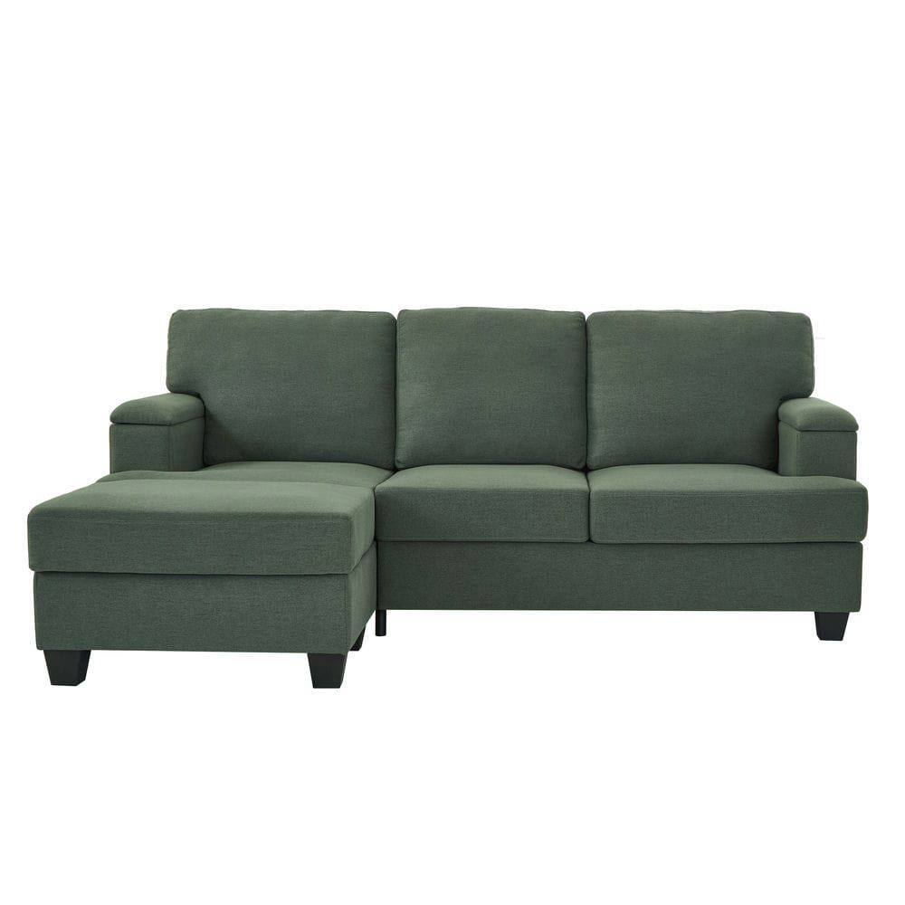 Back. Resenkos - 86" L-Shaped Sectional with Ottoman, 3-Seater with Thick Cushions and Armrest Organizer, Dark Green - Green.