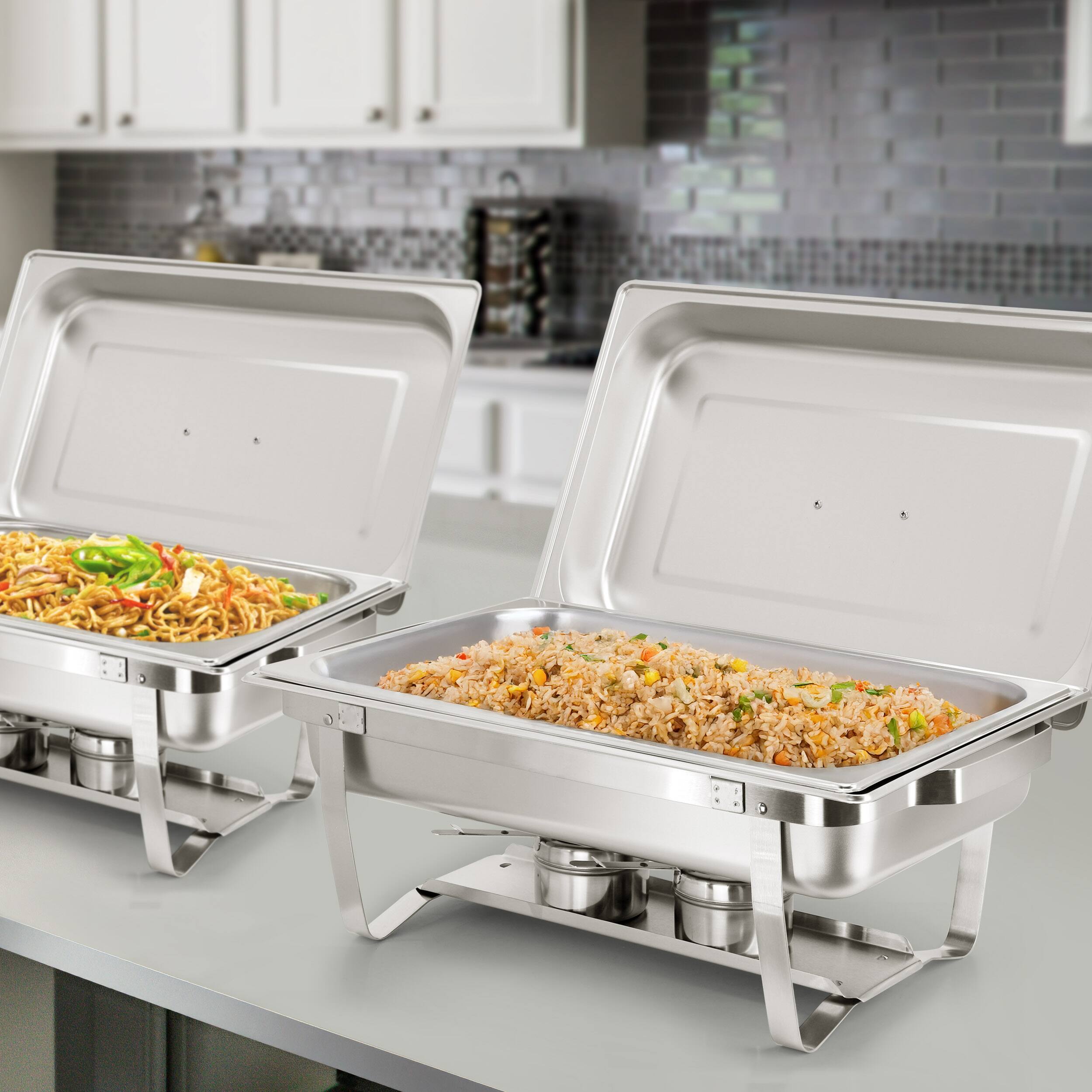 Alt View 8. MegaChef - MegaChef 9.5 Quart Foldable Stainless Steel Professional Chafing Dish/Food Warmer/Buffet Server Serving Trays, Set of 2 - Silver.