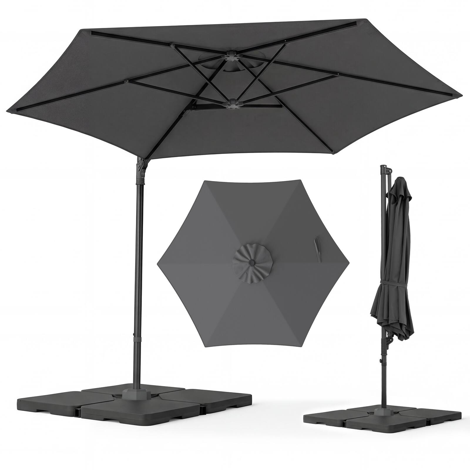Alt View 6. Gymax - Gymax 10 FT Outdoor Cantilever Umbrella w/360-Degree Rotation Air Vent Cross Base Included Patio Gray - Gray.