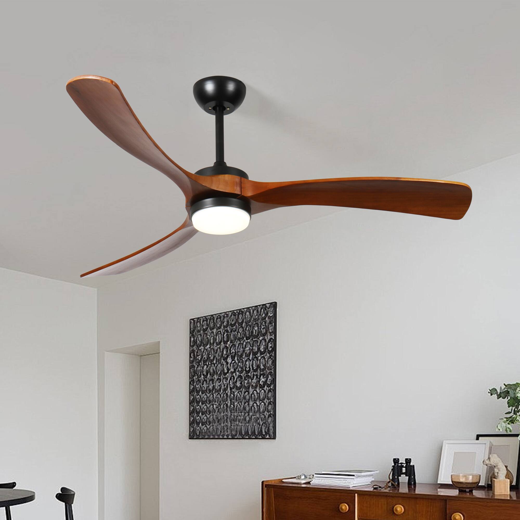Left. APRILSOUL - 60 Inch Reversible Ceiling Fan Remote LED 6 Speed Indoor Outdoor - Walnut.