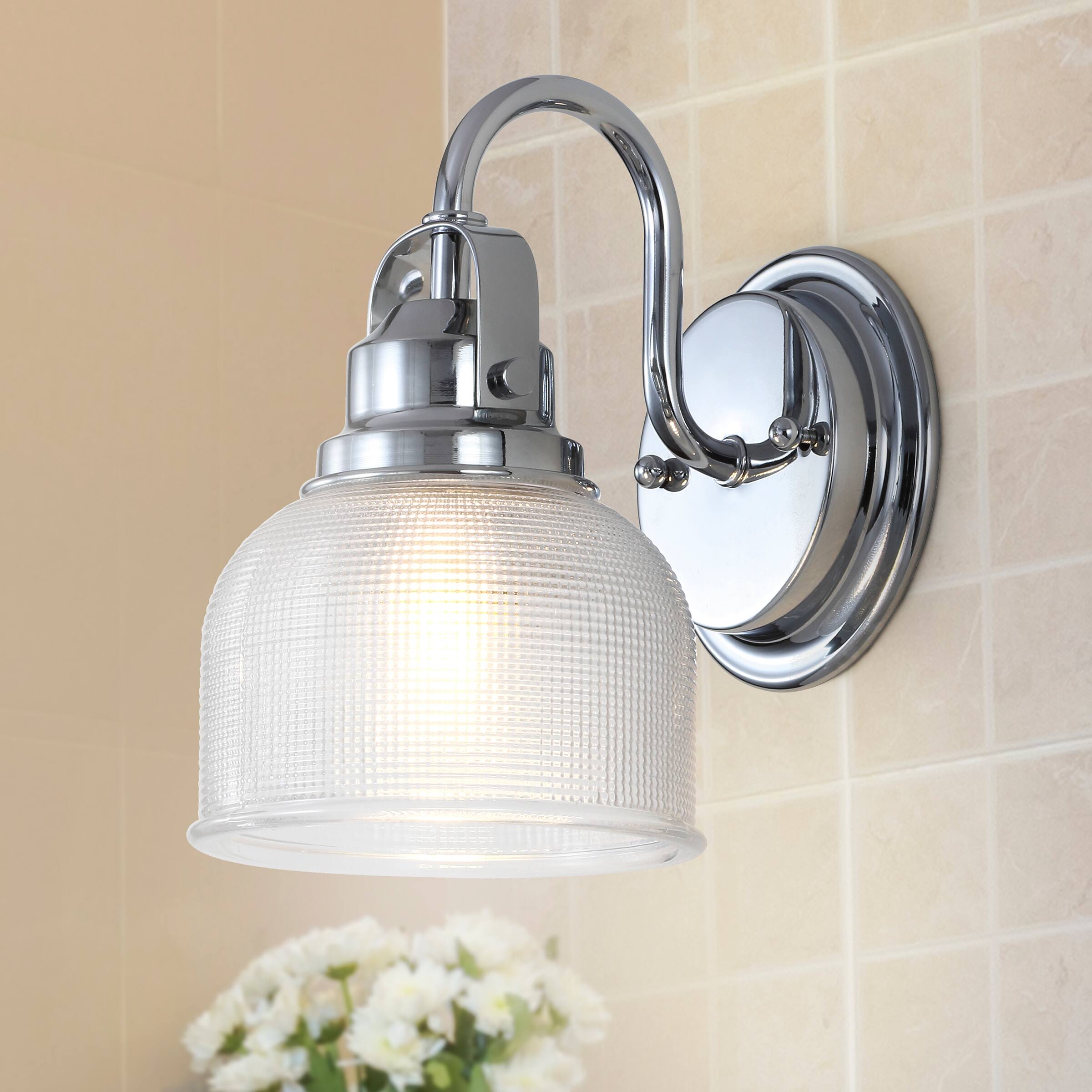 Alt View 1. Jonathan Y - Virginia 5.75" 1-Light Metal/Glass LED Vanity Light, Chrome - Chrome.