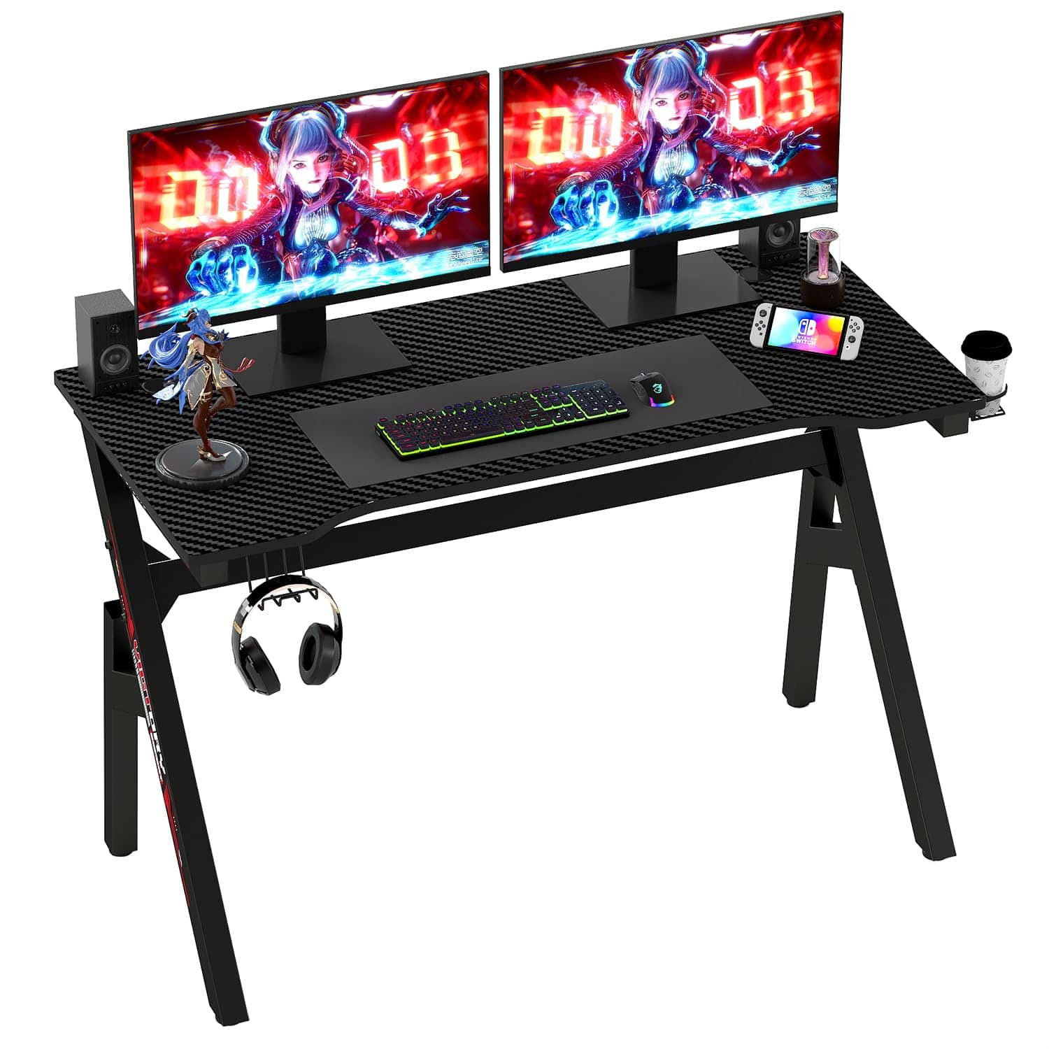 Stylel Star - Gaming Desk Computer Home Office Extra Large Modern Pc Carbon Fiber Table Gamer Workstation With Cup Holder Headphone