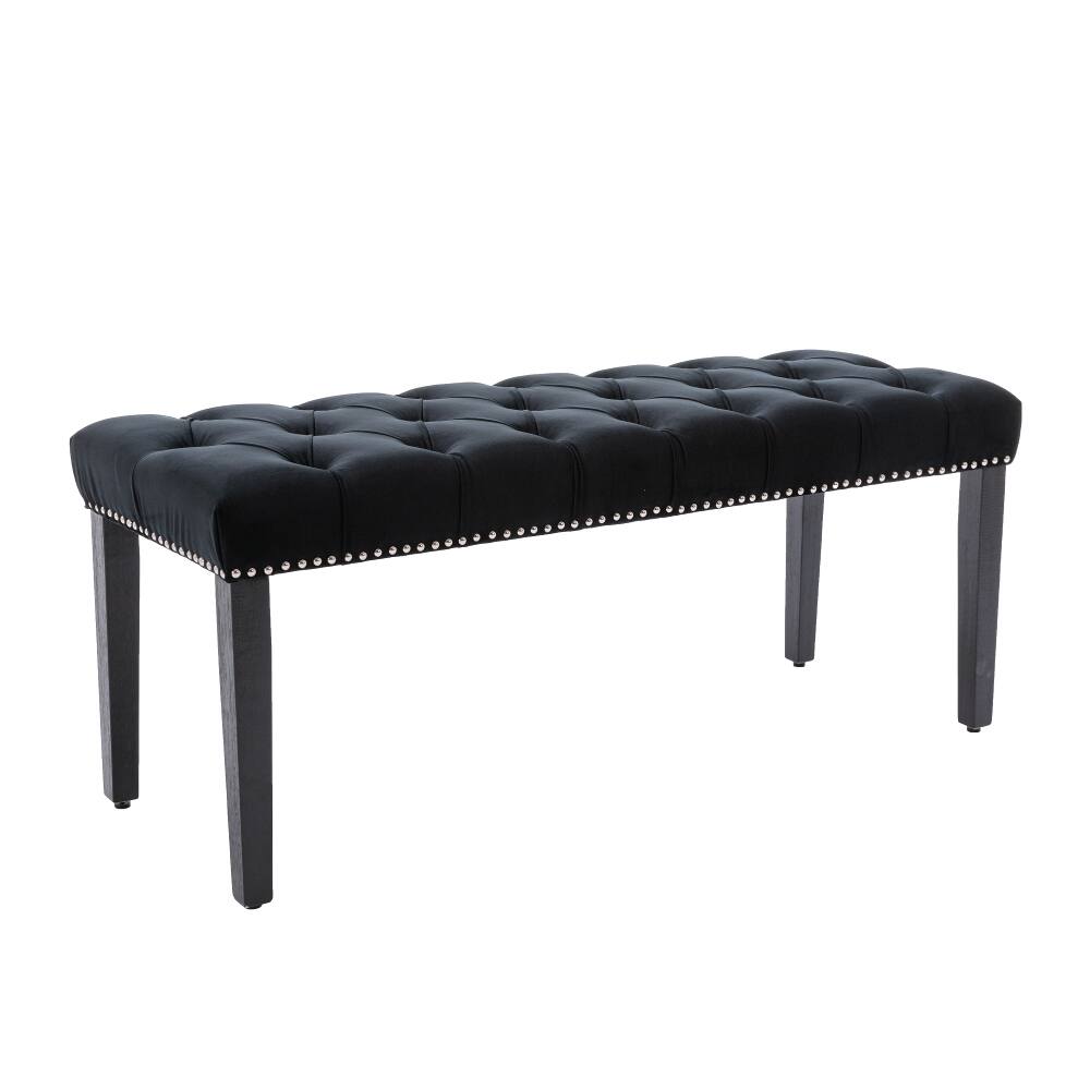 Alt View 2. Ropilly - Ropilly Black Velvet Bench Tufted Bench Ottoman, Upholstered Dining Bench & Bedroom Accent Bench, 45 Inch, 330 Lbs - Black.