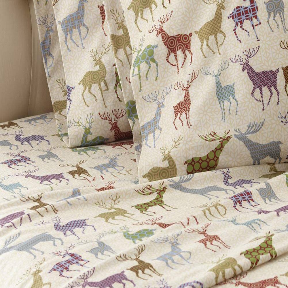 Alt View 1. Shavel Home Products - Shavel Micro Flannel Printed Sheet Set - Full Flat/Fitted Sheet 2-Piece Pillowcase - 21x32" - Colorful Deer - Colorful deer.