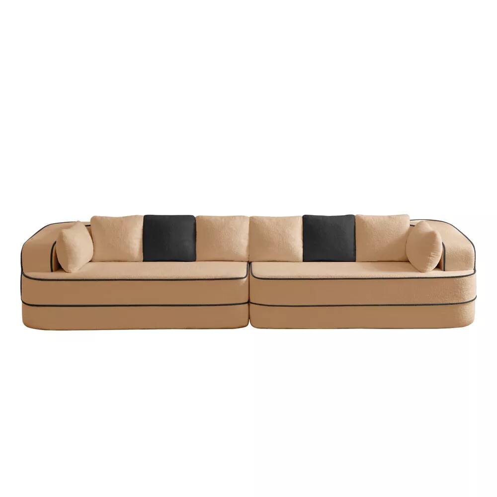 Alt View 4. Aukfa - 135" Oversized 4 Seats Fluffy Comfy Couch Teddy Fabric Modular Sofa for Living Room - Camel.