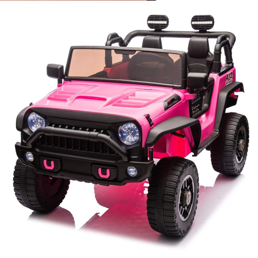 BreeBe- 24V Two-Seater Kids ride on Truck with Parental Control, 200W*2, Suspension, LED, Music, Seat Belts, Off-Road, Ages 3+- Pink