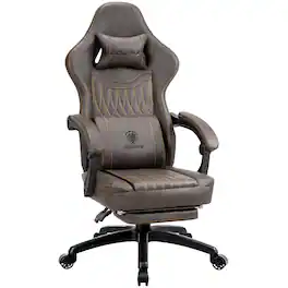 Dowinx - Gaming Chair with Pocket Spring Cushion, Breathable PU Leather Game Chair, Ergonomic Computer Chair with Lumbar Support - Brown