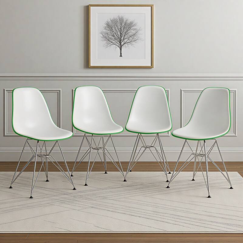 Angle. LeisureMod - Cresco 4-Pieces Ergonomic Acrylic Dining Chair with Chrome Eiffel Base for Home or Office - White Green.