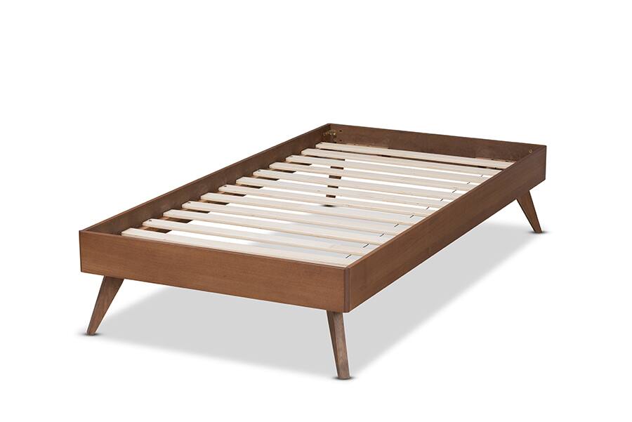 Left. Baxton Studio - Lissette Mid-Century Modern Ash Walnut Finished Wood Twin Size Platform Bed Frame - Ash Walnut.