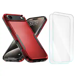 Entronix - iPhone 17 Air Bundle - Soft-Touch Dual-Layer Case with 2 Screen Protectors - Red