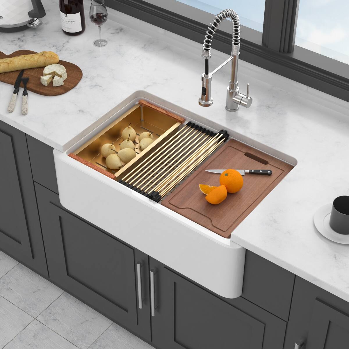 Ropilly 33 Inch Ceramic Farmhouse Sink Apron Front Single Bowl Kitchen ...