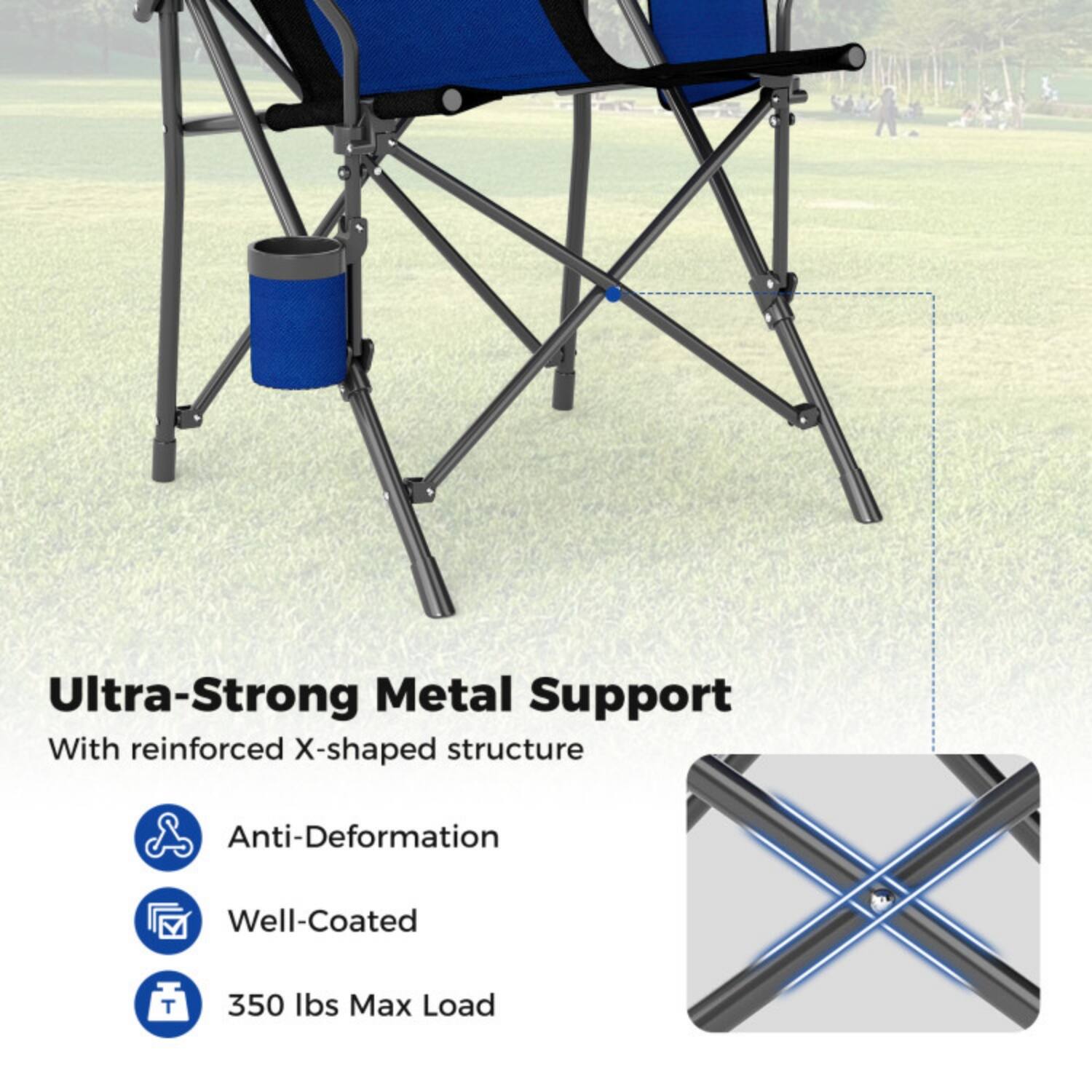 Ultra-Strong Metal Support  
With reinforced X-shaped structure  
Anti-Deformation  
Well-Coated  
350 lbs Max Load