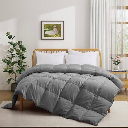 Front. Puredown - Puredown Luxurious 300TC 100% Organic Cotton Down Feather Fiber Comforter, Gray, California King - Gray.